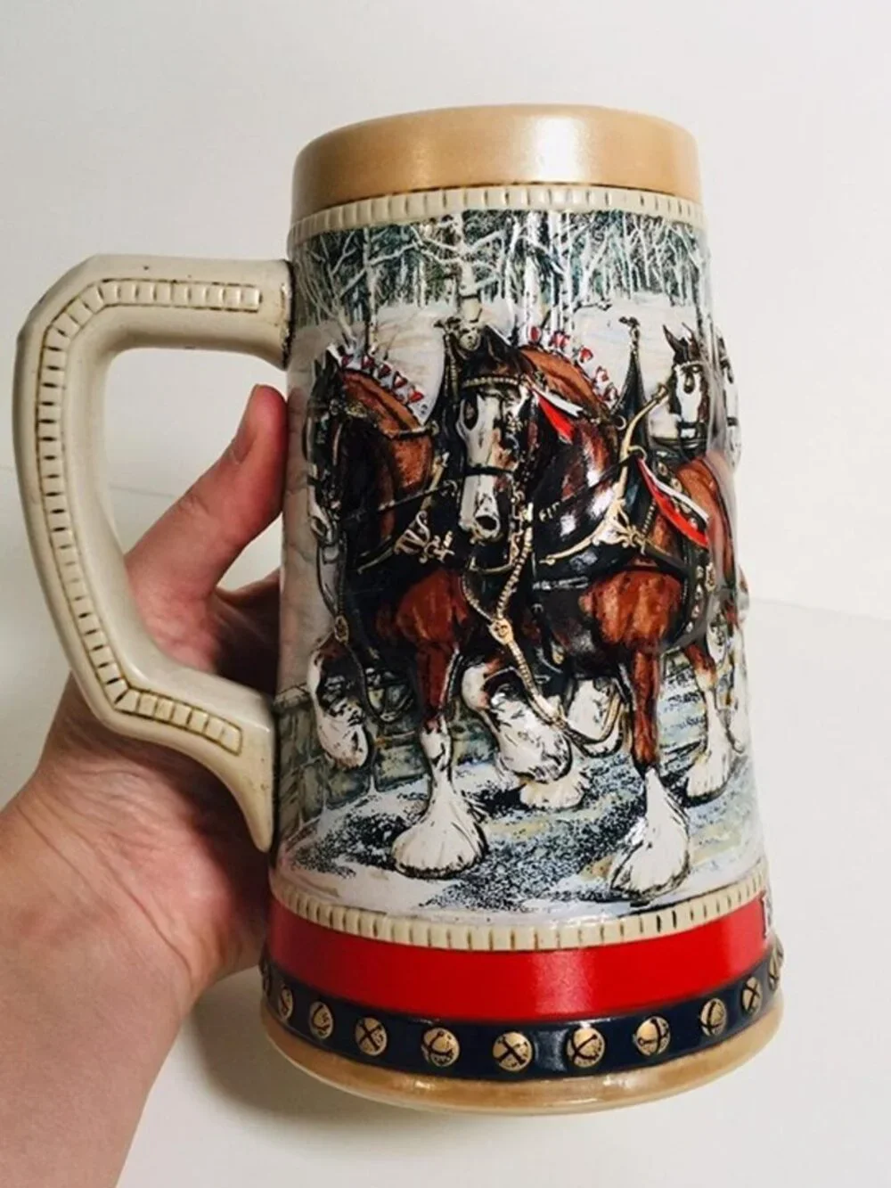 Vintage 1988 Budweiser Holiday Beer Stein CS88 Clydesdales Ceramarte Brazil Mug
